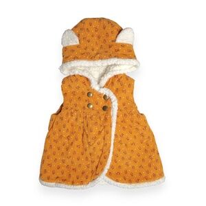 Aspen Kids Infant Girls Mustard Floral Faux Sherpa Bear Hooded Vest Size 18M